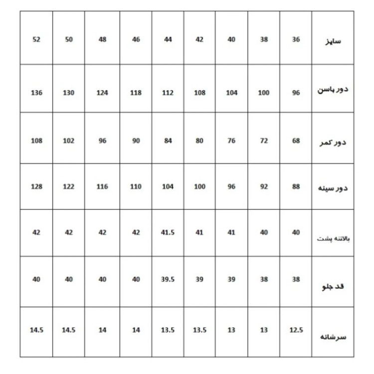الگو آماده خیاطی بالاتنه و آستین رگالی(بدون پنس) از سایز 36 تا 52